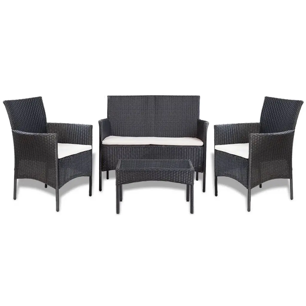 4 Piece Patio Lounge Set Cushions Poly Rattan Black Outdoor Seating
