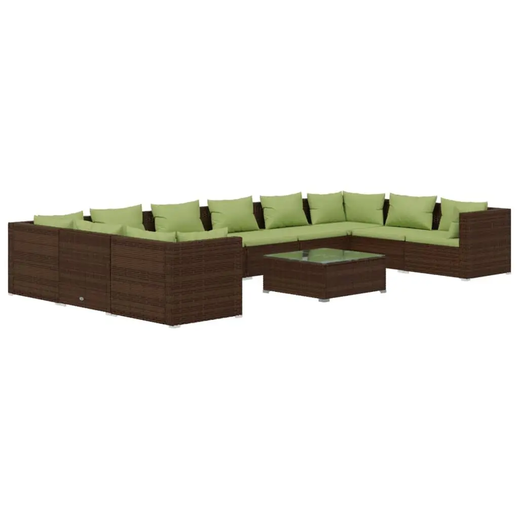 11 Piece Patio Lounge Set Cushions Poly Rattan Brown Outdoor Furniture