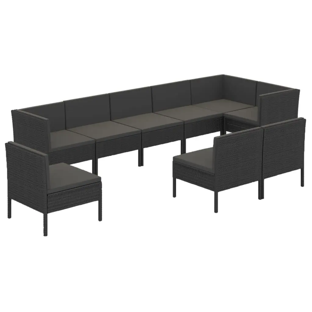 9 Piece Patio Lounge Set Cushions Poly Rattan Black Outdoor Furniture