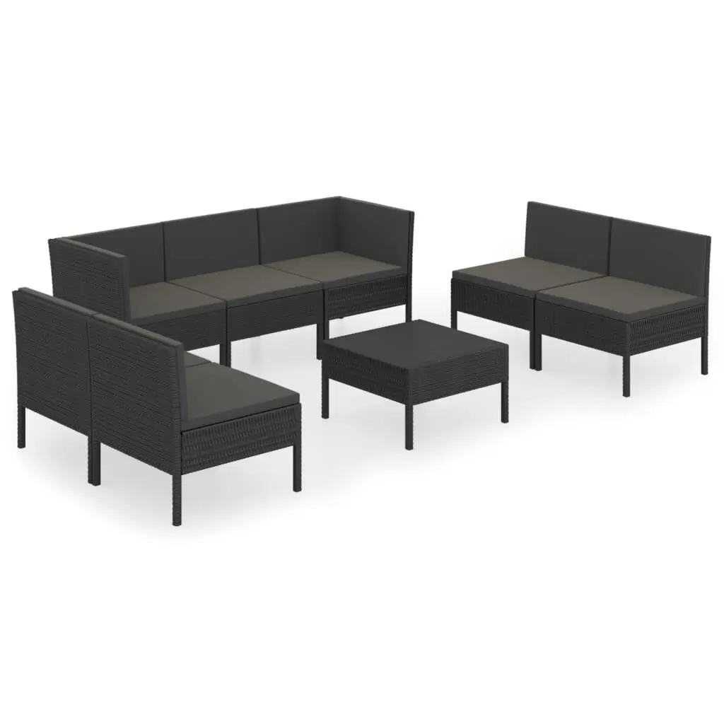 8 Piece Patio Lounge Set Cushions Poly Rattan Black Outdoor Furniture