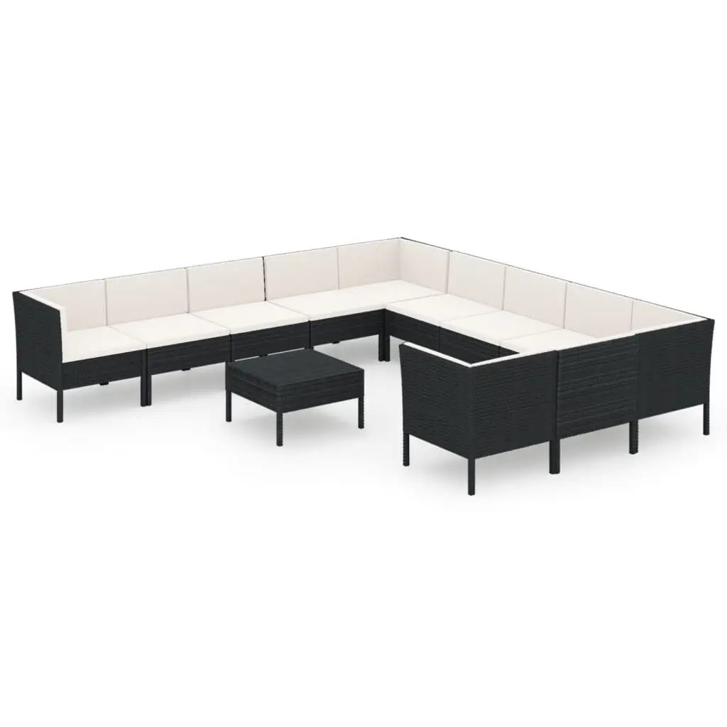 12 Piece Patio Lounge Set Cushions Poly Rattan Black Outdoor Seating