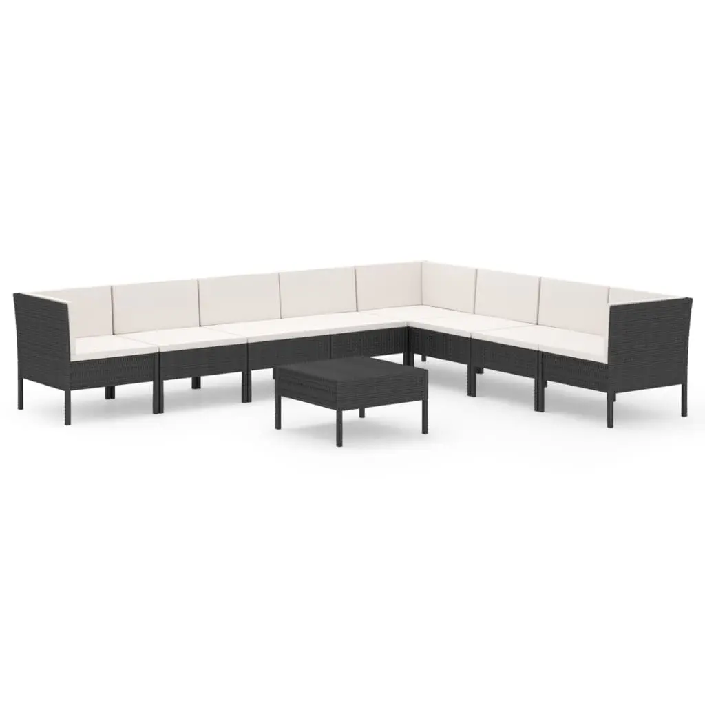 9 Piece Patio Lounge Set Cushions Poly Rattan Black Outdoor Furniture