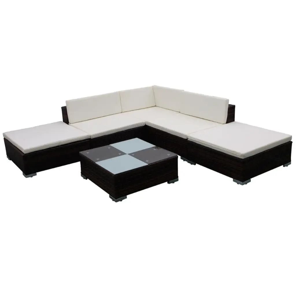6 Piece Patio Lounge Set Cushions Poly Rattan Brown Outdoor Furniture