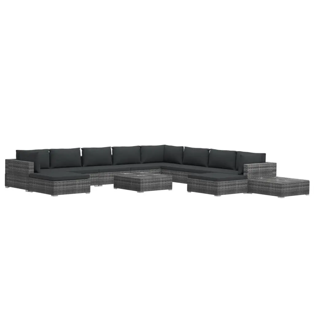 12 Piece Patio Lounge Set Cushions Poly Rattan Gray Outdoor Furniture