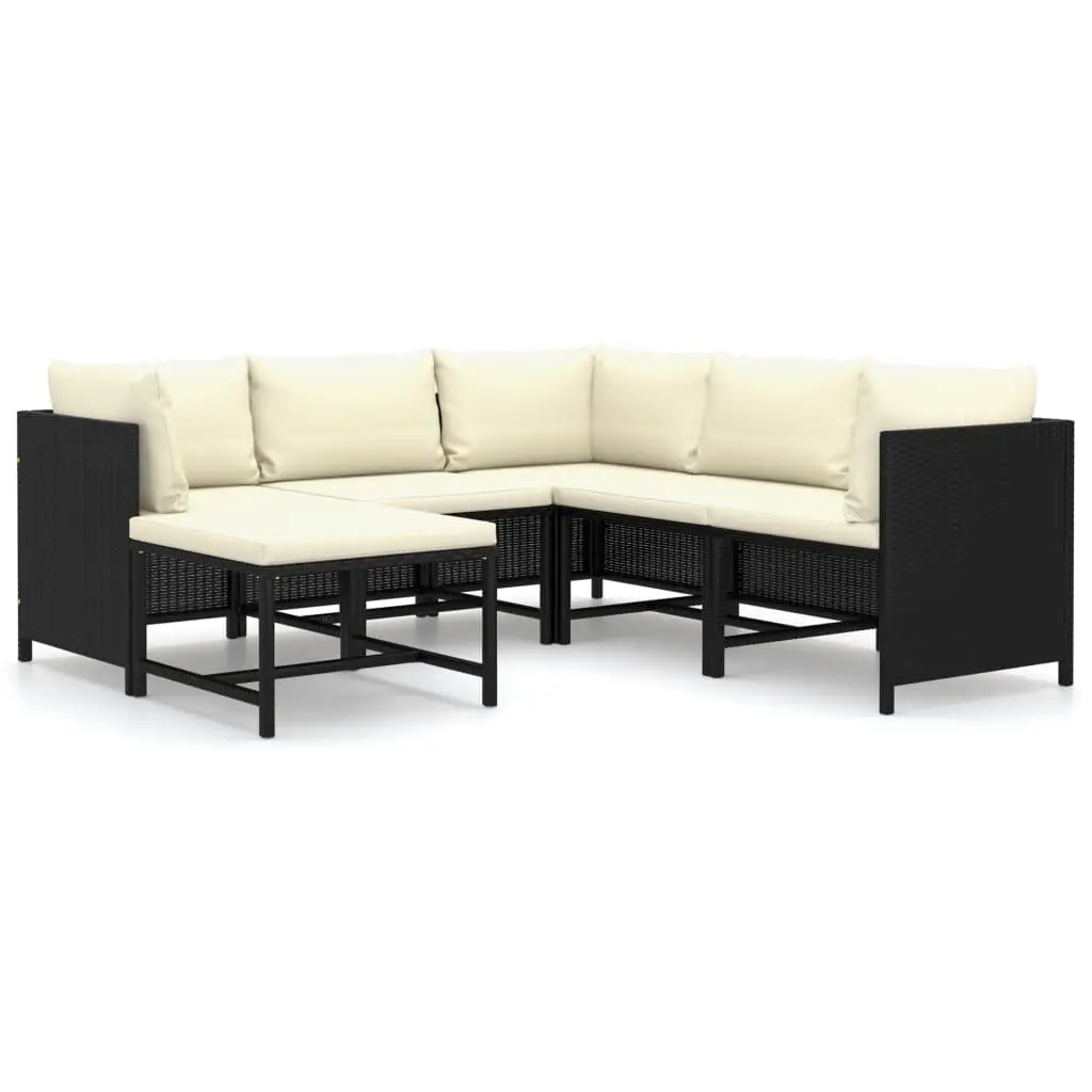 6 Piece Patio Lounge Set Cushions Poly Rattan Black Outdoor Furniture