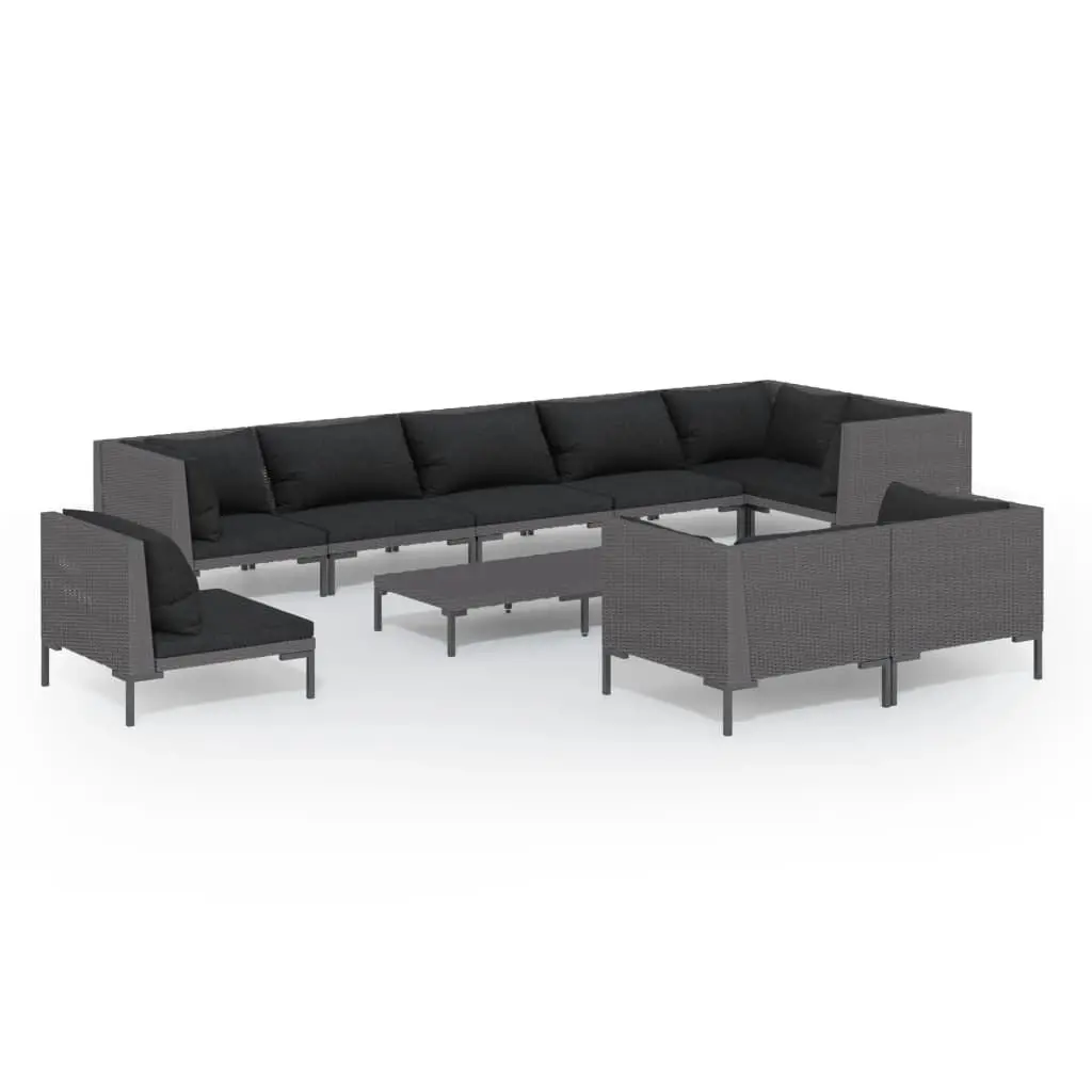 10 Piece Patio Lounge Set Cushions Poly Rattan Dark Gray Outdoor Furniture