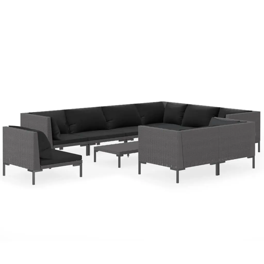10 Piece Patio Lounge Set Cushions Poly Rattan Dark Gray Outdoor Sofa