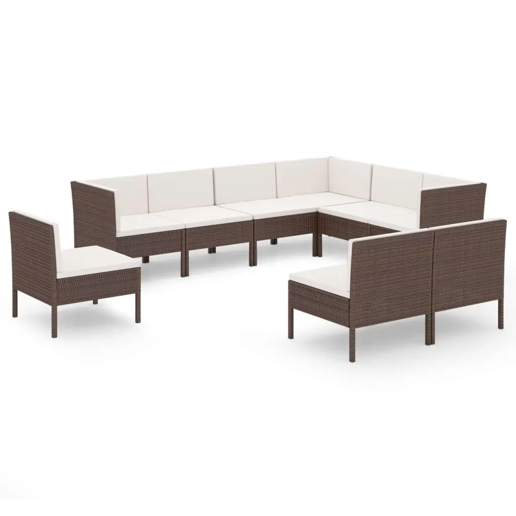 9 Piece Patio Lounge Set Cushions Poly Rattan Brown Outdoor Furniture