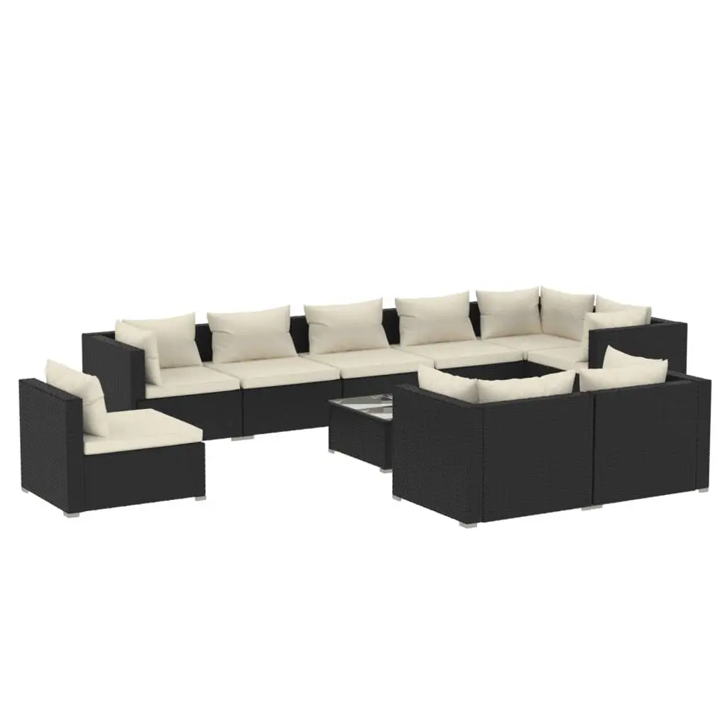 10 Piece Patio Lounge Set Cushions Poly Rattan Black Outdoor Conversation Set