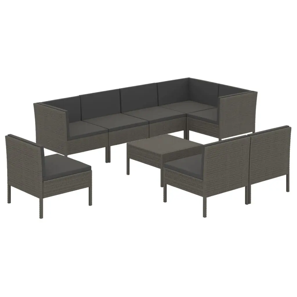 9 Piece Patio Lounge Set Cushions Poly Rattan Gray Outdoor Furniture