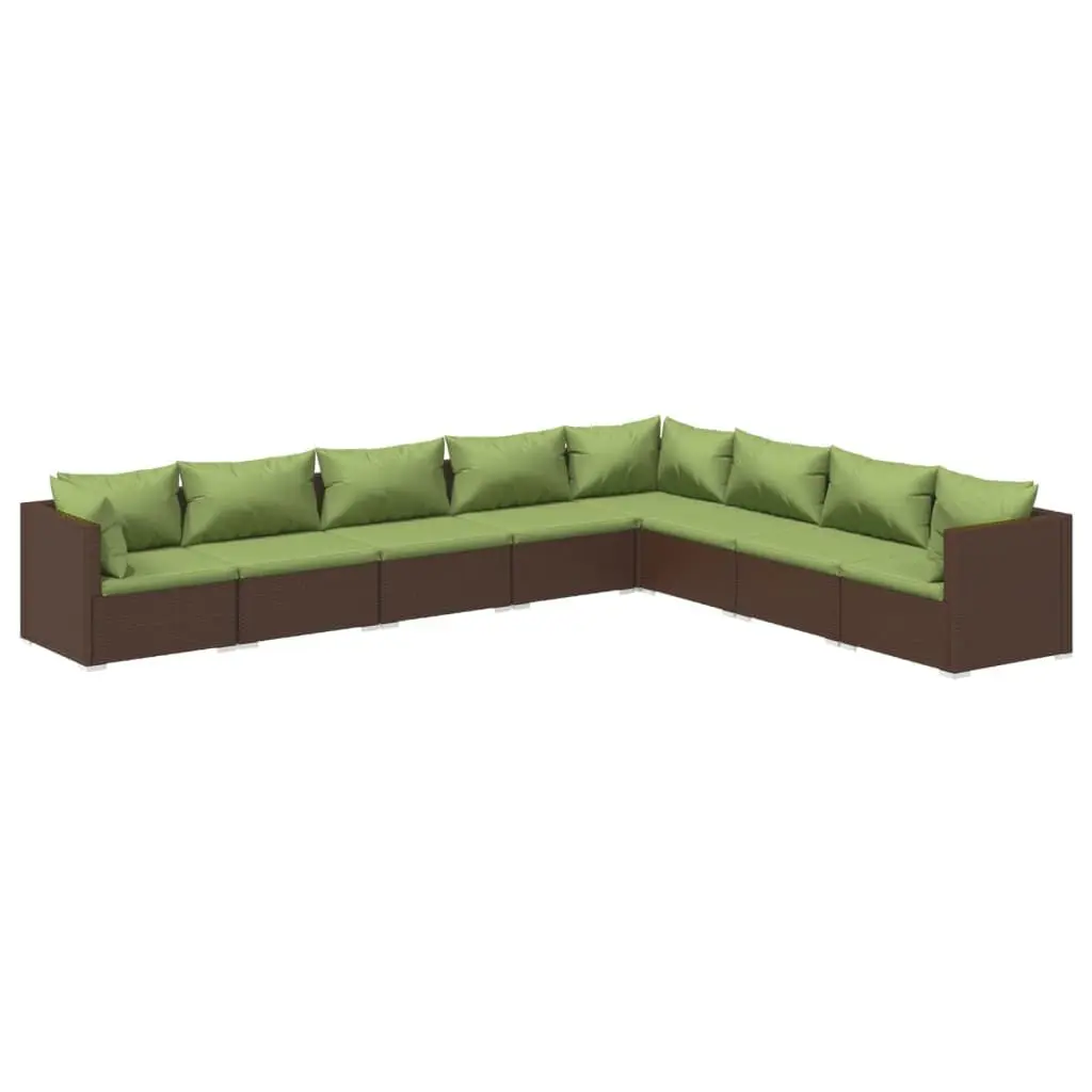 8 Piece Patio Lounge Set Cushions Poly Rattan Brown Garden Furniture
