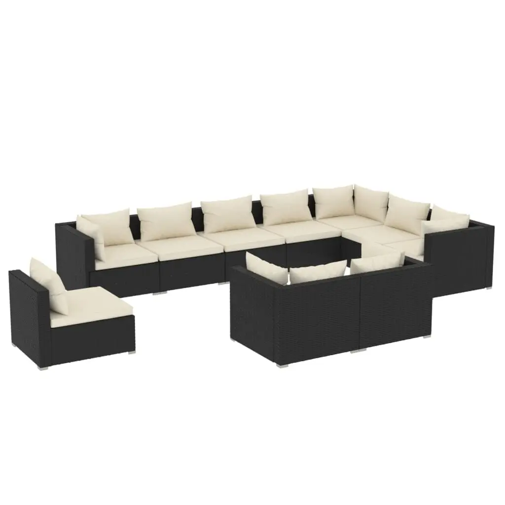 10 Piece Patio Lounge Set Cushions Poly Rattan Black Premium Outdoor Seating