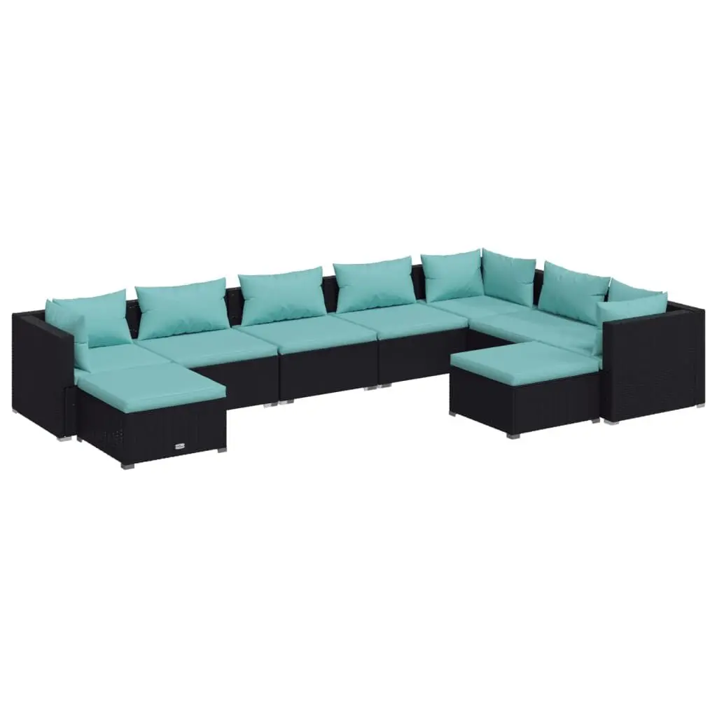 9 Piece Patio Lounge Set Cushions Poly Rattan Black Garden Furniture