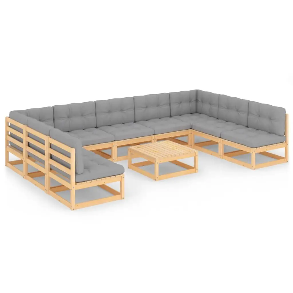 10 Piece Patio Lounge Set Cushions Solid Wood Pine Outdoor Furniture