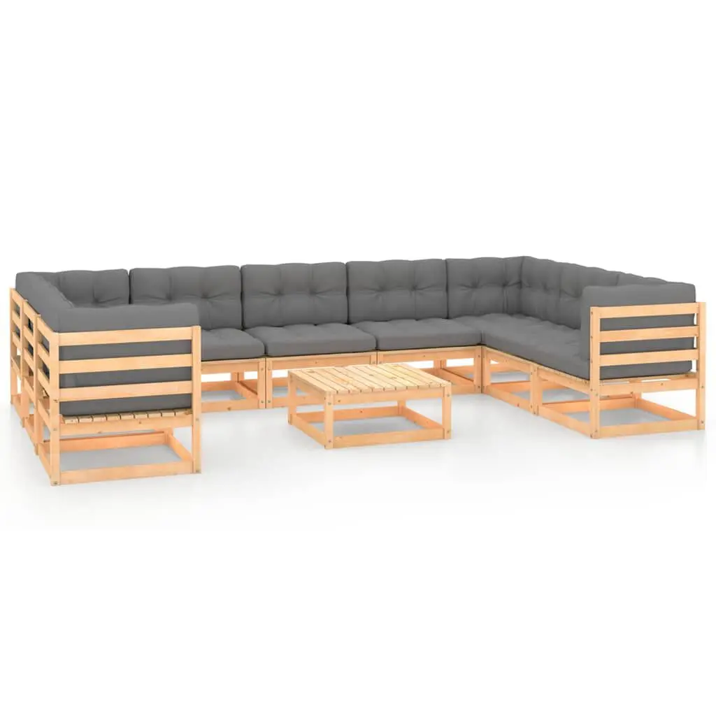 10 Piece Patio Lounge Set Cushions Solid Wood Pine Outdoor Furniture