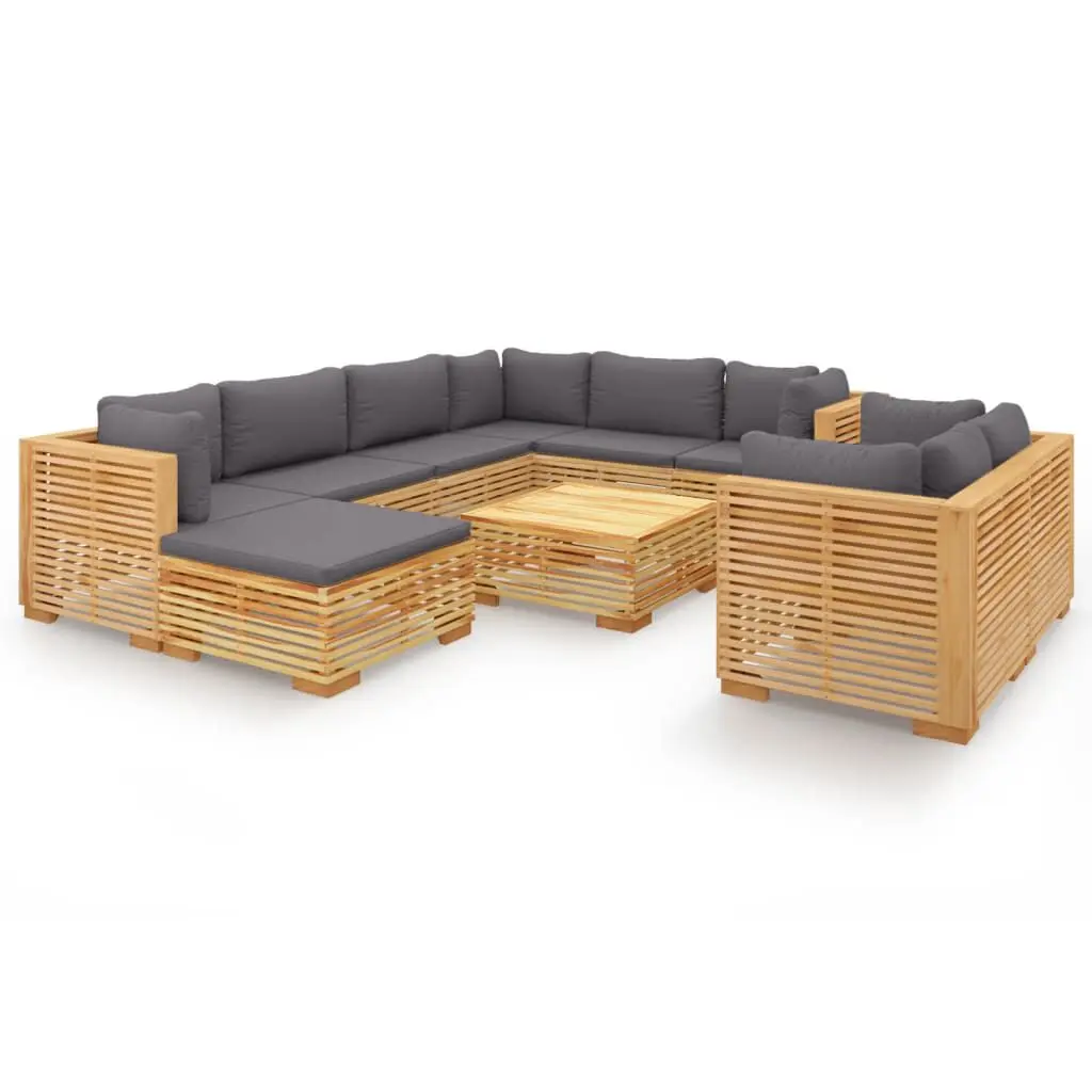 10 Piece Patio Lounge Set Cushions Solid Teak Wood Outdoor Furniture