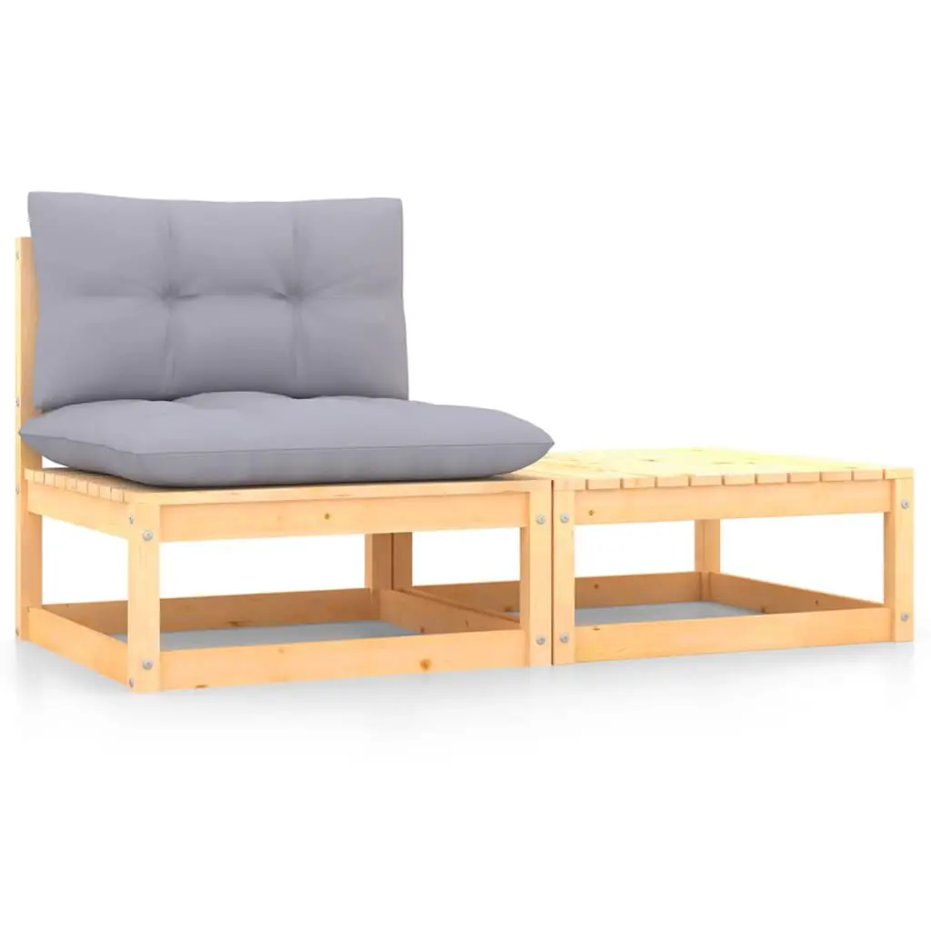 2 Piece Patio Lounge Set Cushions Solid Wood Pine Outdoor Relaxation