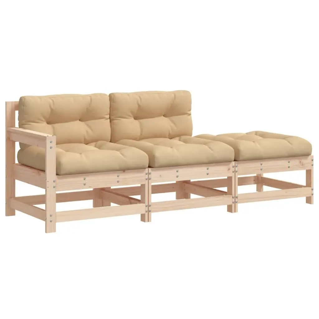 3 Piece Patio Lounge Set Cushions Solid Wood Outdoor Furniture