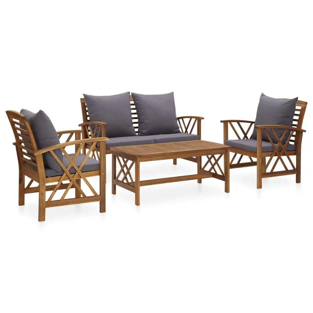 4 Piece Patio Lounge Set Cushions Solid Acacia Wood Outdoor Furniture