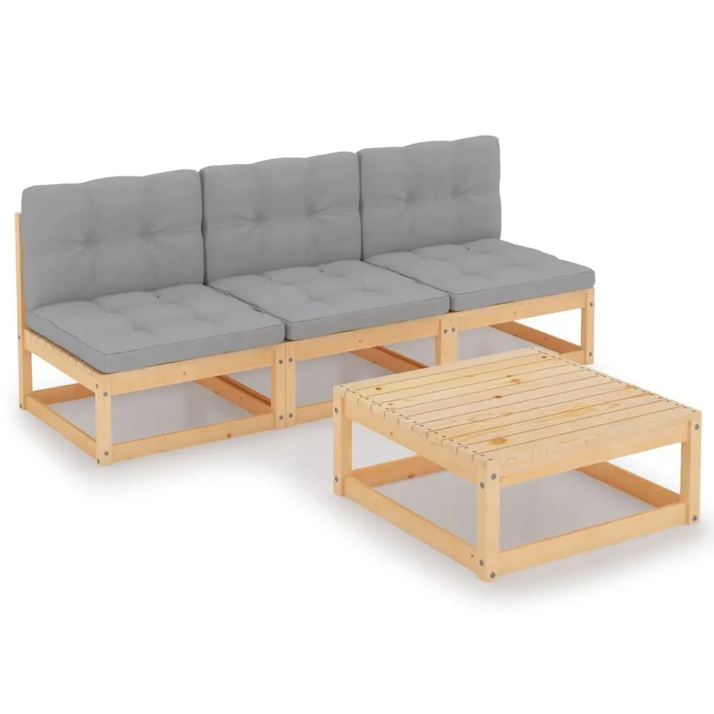 4 Piece Patio Lounge Set Cushions Solid Wood Pine Outdoor Furniture