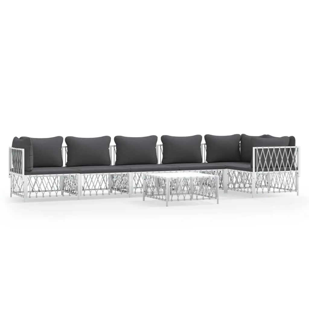 7 Piece Patio Lounge Set Cushions White Steel Outdoor Furniture