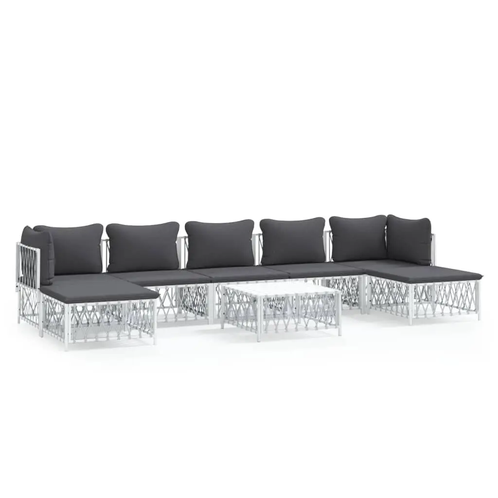 8 Piece Patio Lounge Set Cushions White Steel Outdoor Furniture