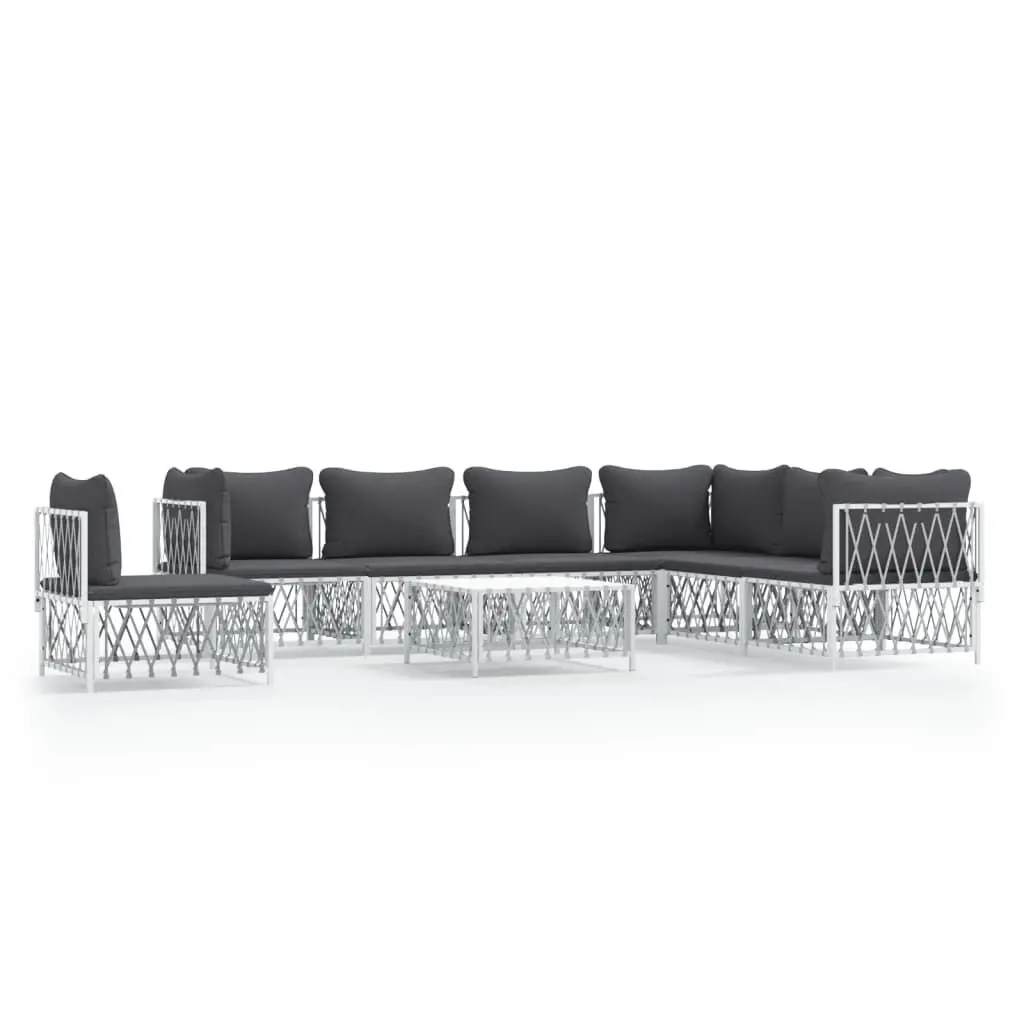 8 Piece Patio Lounge Set Cushions White Steel Outdoor Furniture