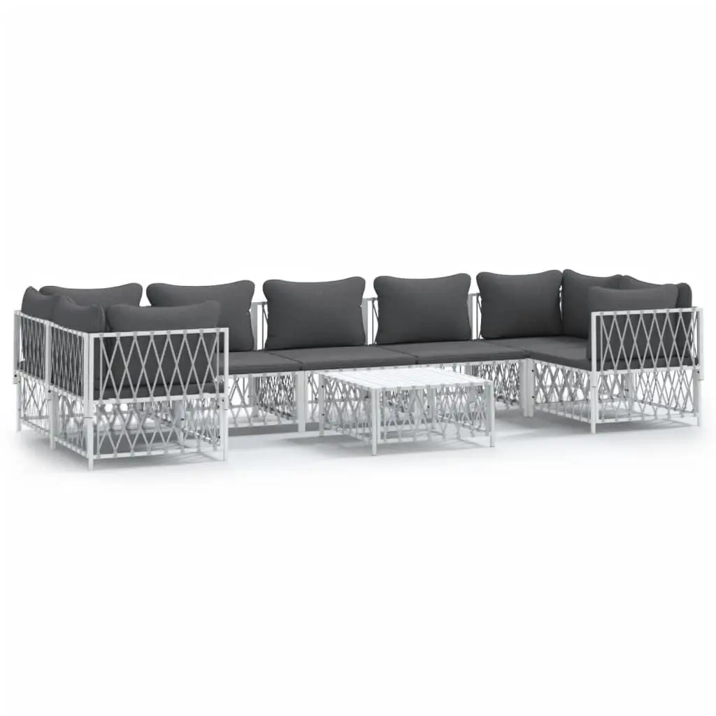 8 Piece Patio Lounge Set Cushions White Steel Outdoor Furniture