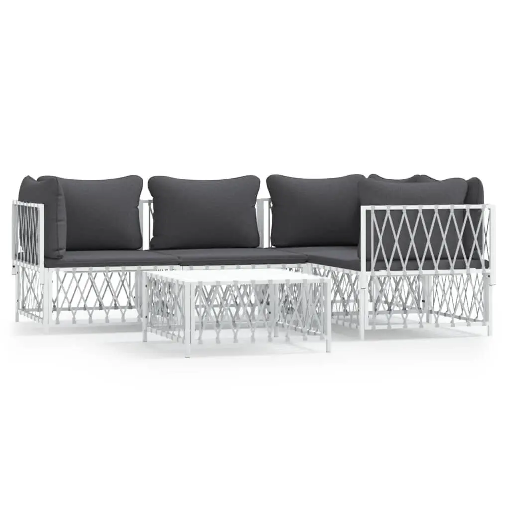 5 Piece Patio Lounge Set Cushions White Steel Outdoor Furniture
