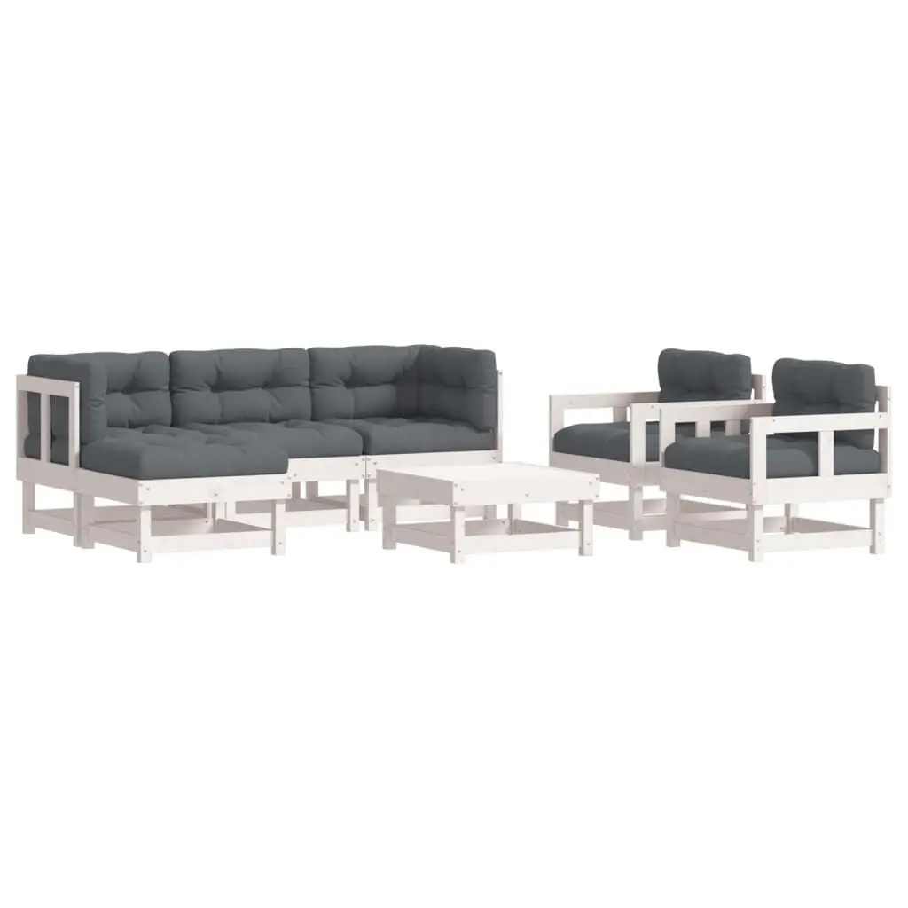 7 Piece Patio Lounge Set Cushions White Solid Wood Outdoor