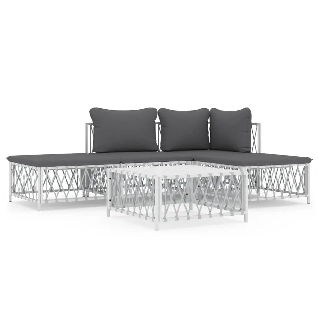 5 Piece Patio Lounge Set Cushions White Steel Outdoor Furniture