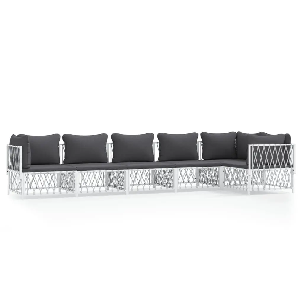 6 Piece Patio Lounge Set Cushions White Steel Outdoor Furniture