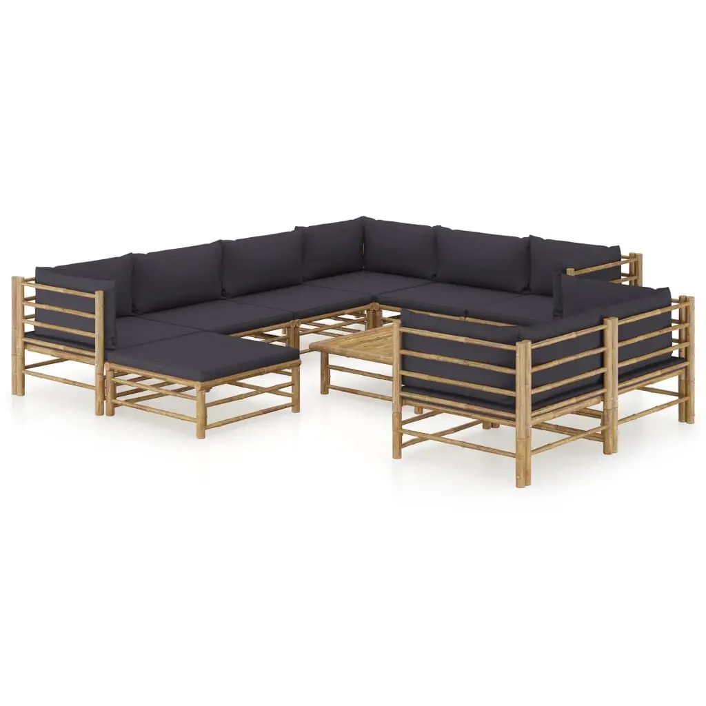 10 Piece Patio Lounge Set Dark Gray Cushions Bamboo Outdoor Furniture