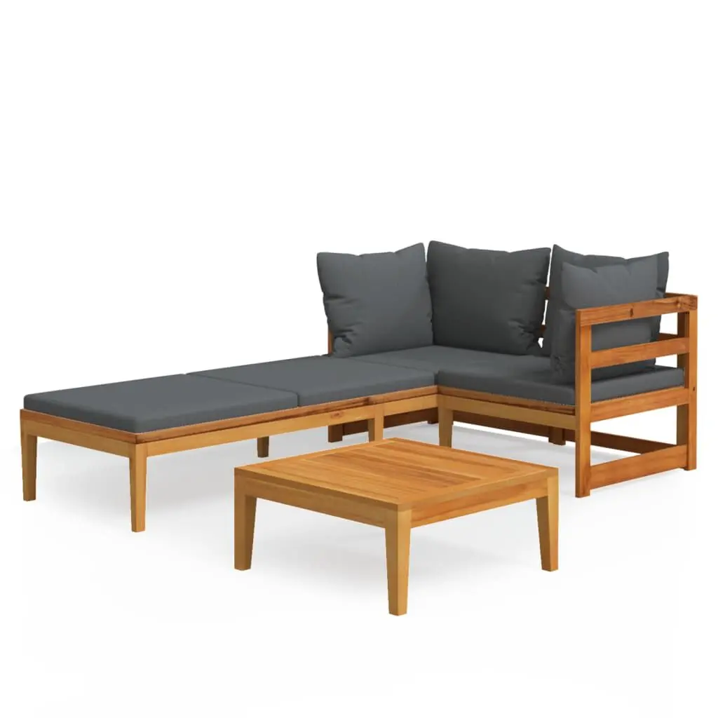 3 Piece Patio Lounge Set Dark Gray Cushions Acacia Wood Outdoor Furniture
