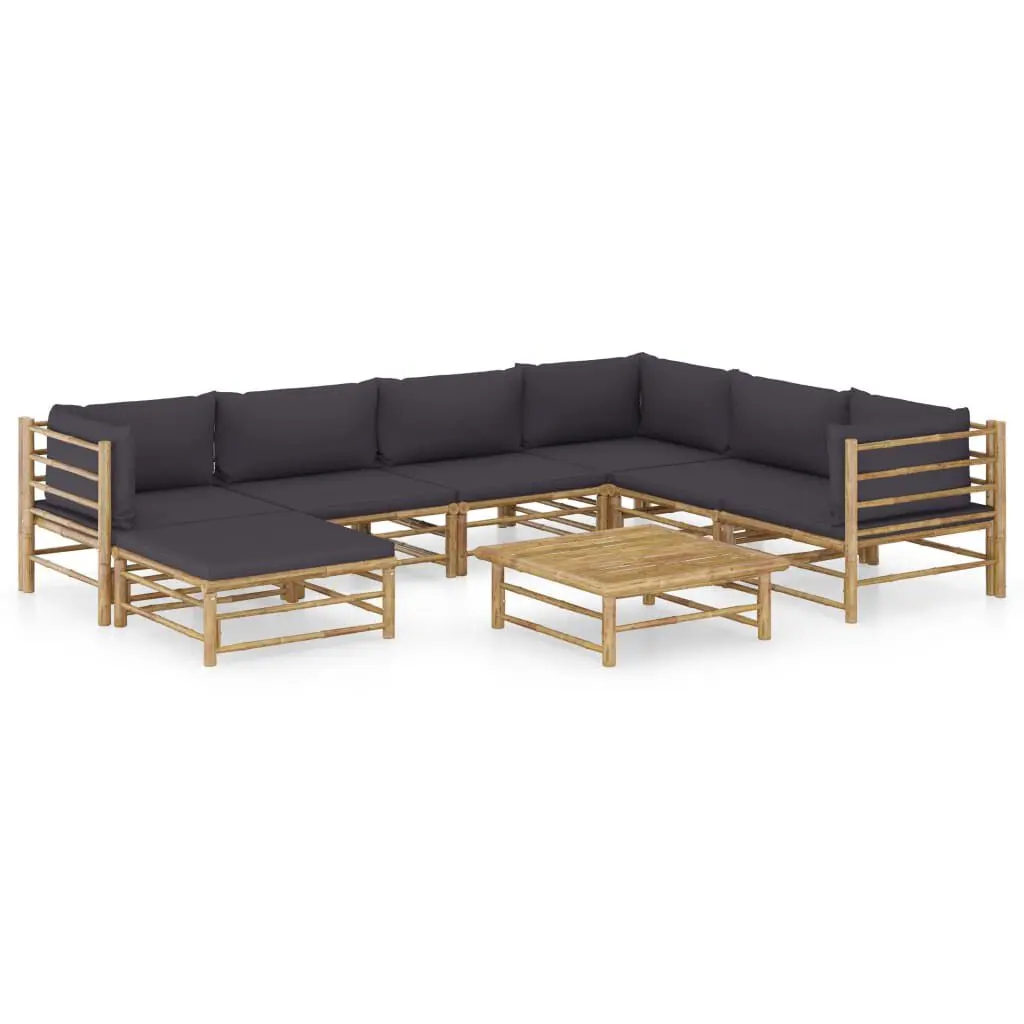 8 Piece Patio Lounge Set Dark Gray Cushions Bamboo Outdoor Seating