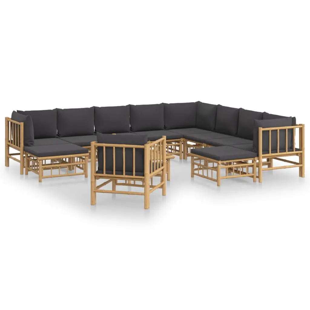 12 Piece Patio Lounge Set Dark Gray Cushions Bamboo Outdoor Furniture