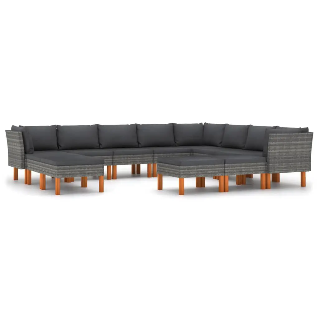 12 Piece Patio Lounge Set Gray Cushions Poly Rattan Outdoor Furniture