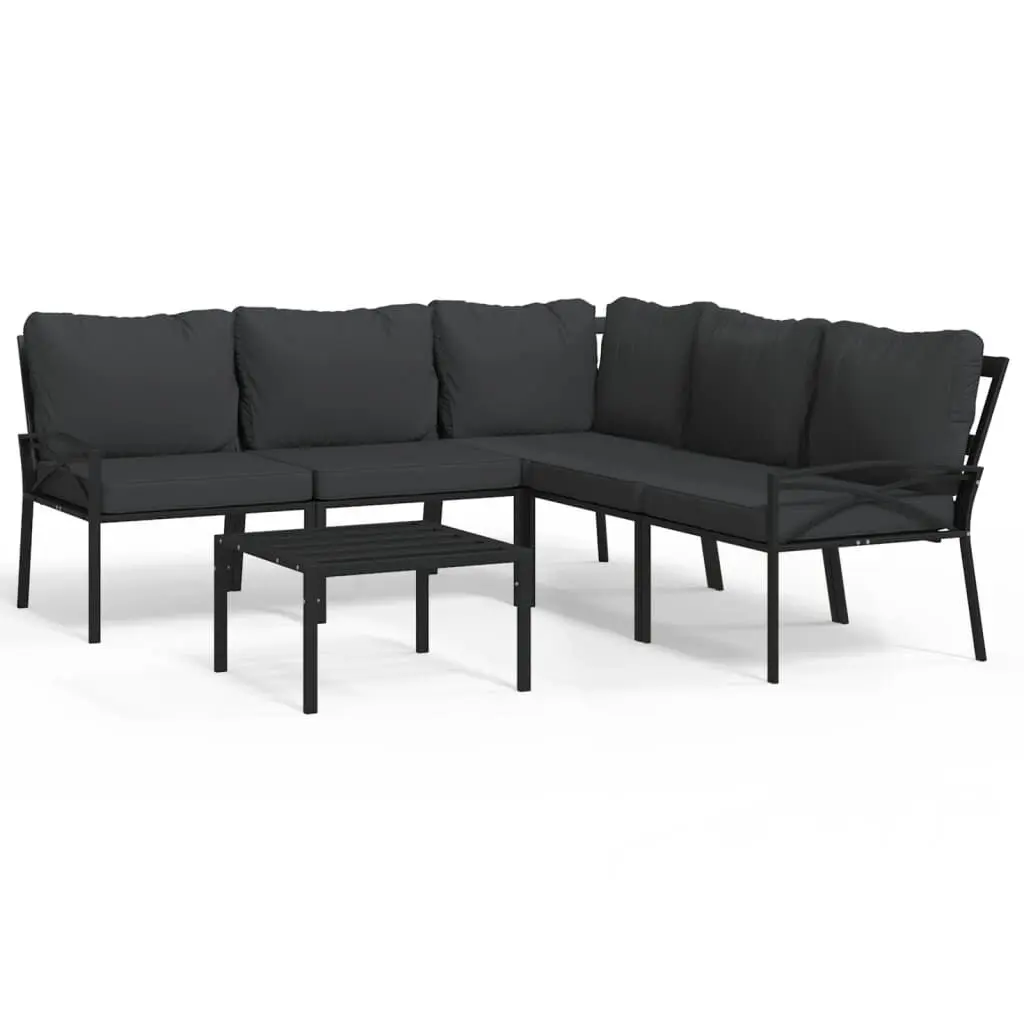 6 Piece Patio Lounge Set Gray Cushions Steel Outdoor Furniture