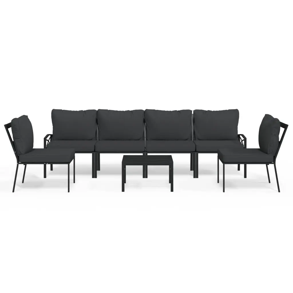7 Piece Patio Lounge Set Gray Cushions Steel Outdoor Furniture