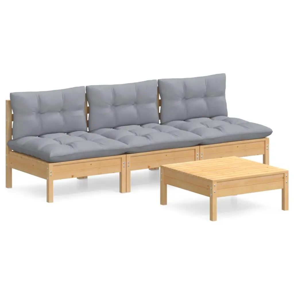 4 Piece Patio Lounge Set Gray Cushions Pinewood Outdoor Furniture