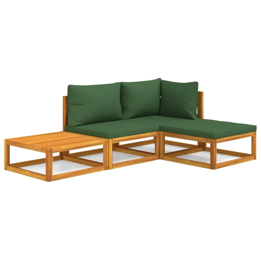 4 Piece Patio Lounge Set Green Cushions Solid Wood Outdoor Sofa