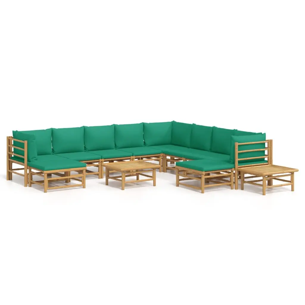12 Piece Patio Lounge Set Green Cushions Bamboo Outdoor Furniture