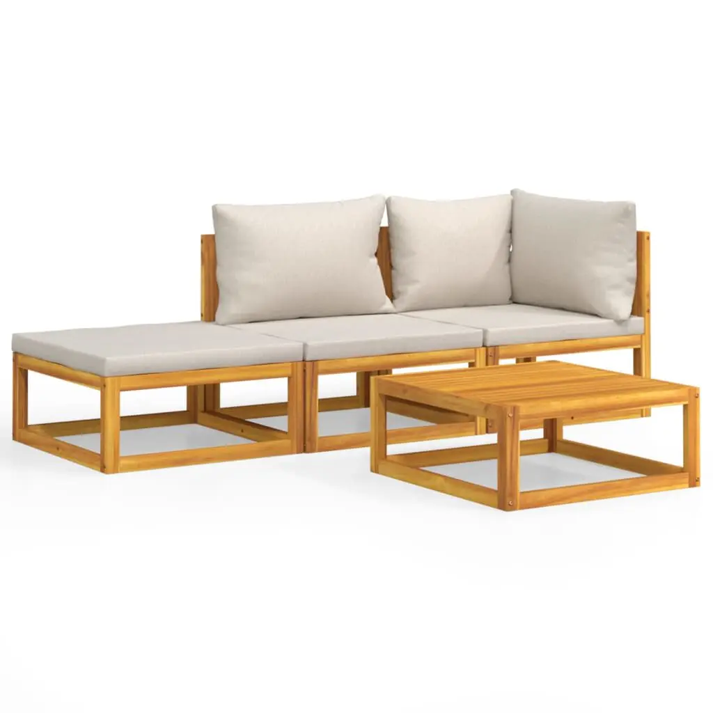 4 Piece Patio Lounge Set Light Gray Cushions Solid Wood Outdoor Furniture