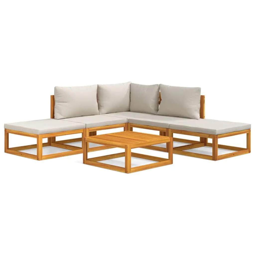 6 Piece Patio Lounge Set Light Gray Cushions Solid Wood Outdoor Seating