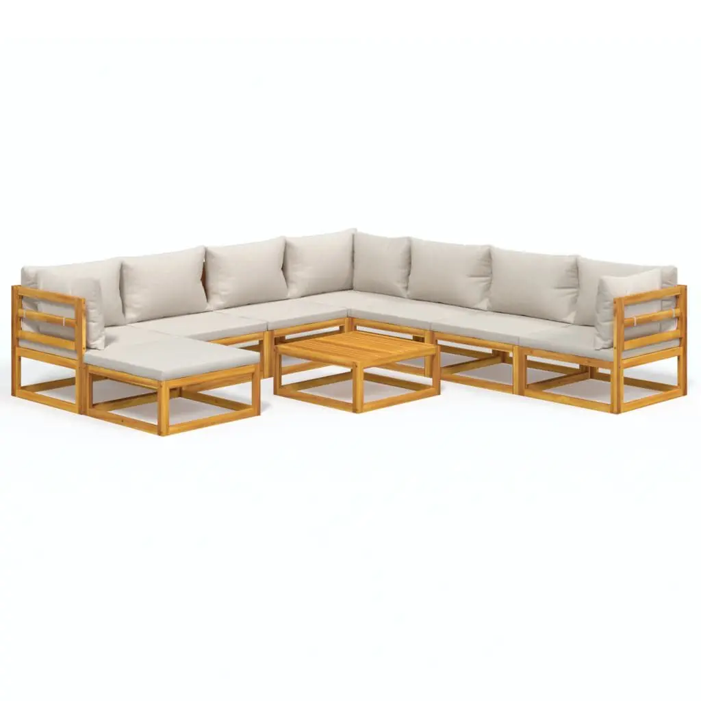 9 Piece Patio Lounge Set Light Gray Cushions Solid Wood Outdoor Furniture