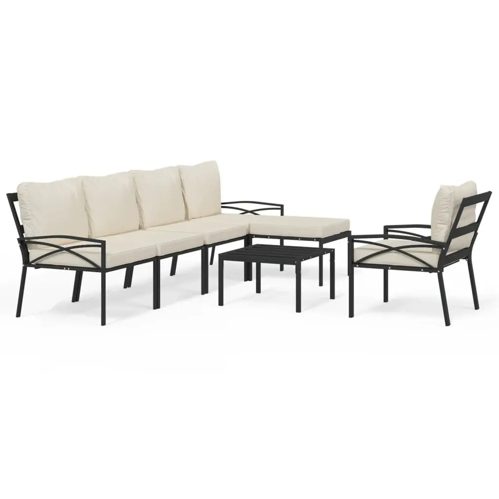 7 Piece Patio Lounge Set Sand Cushions Steel Frame Outdoor Furniture
