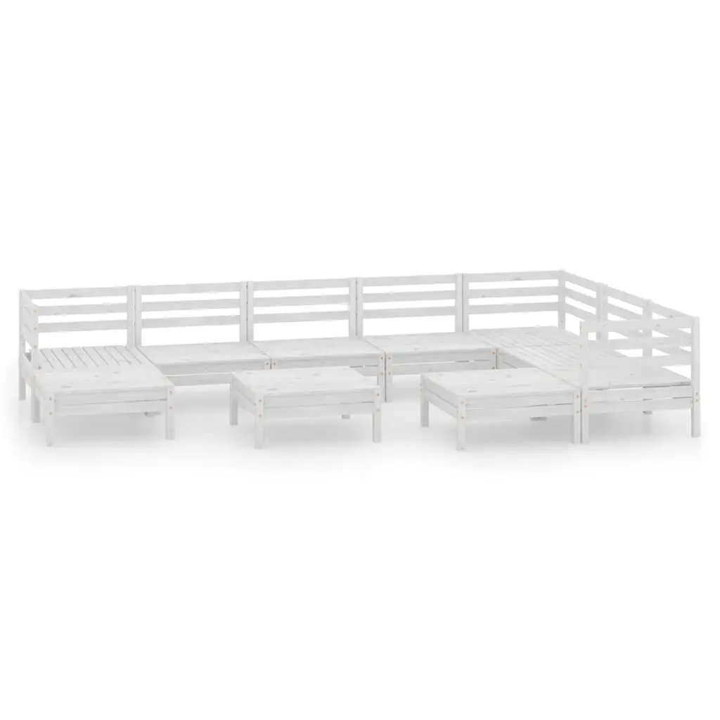 10 Piece Patio Lounge Set Solid Pinewood White Outdoor Furniture