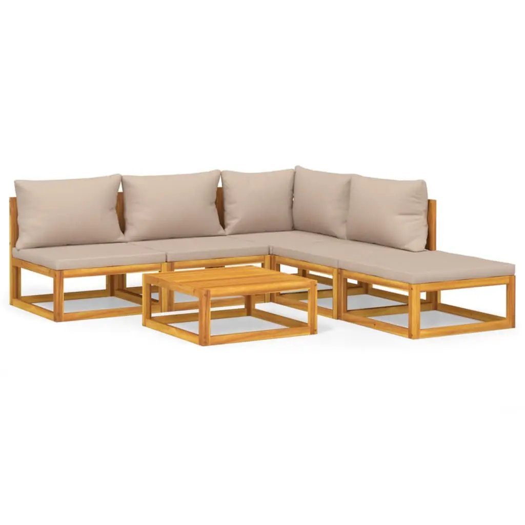 6 Piece Patio Lounge Set Taupe Cushions Solid Wood Outdoor Furniture