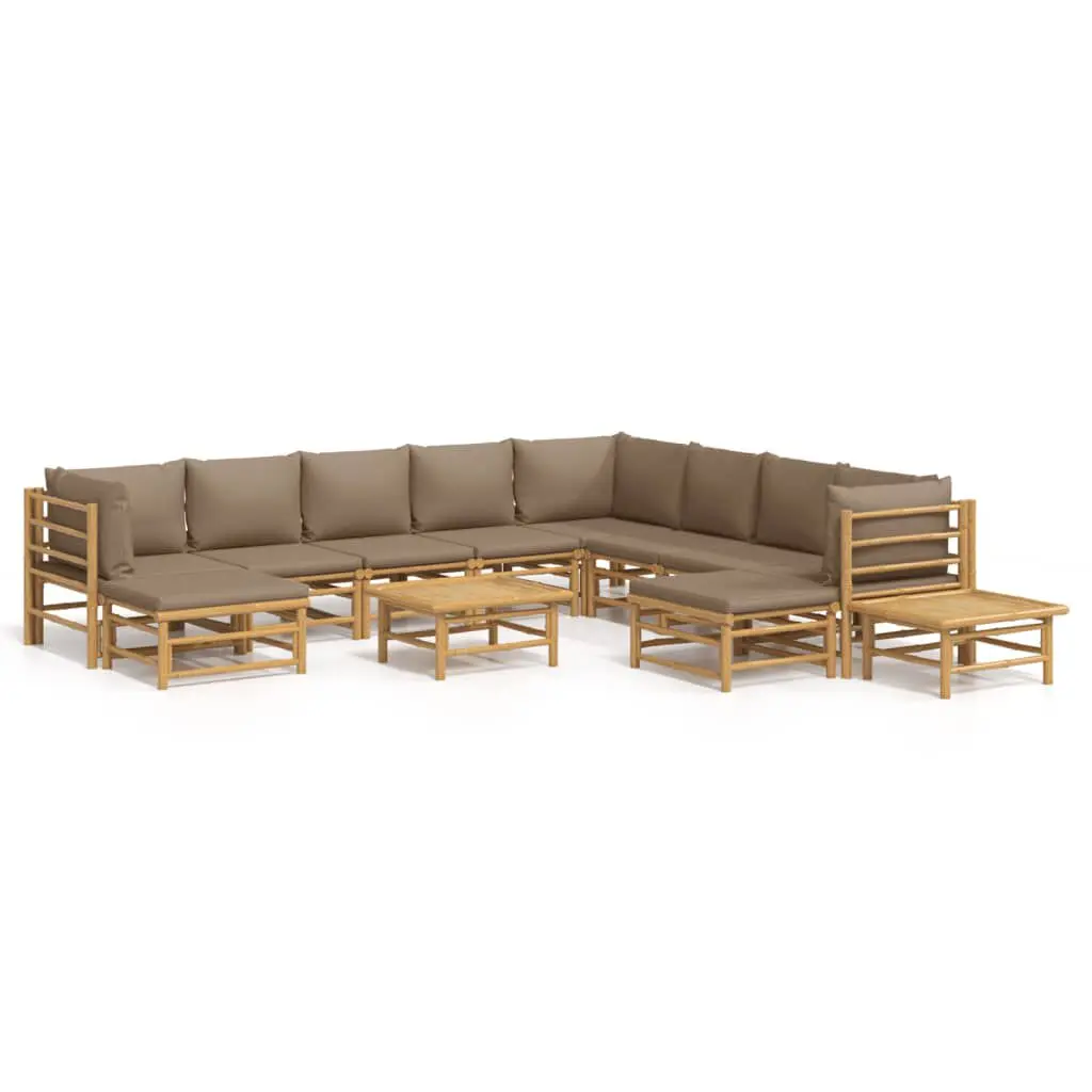 12 Piece Patio Lounge Set Taupe Cushions Bamboo Outdoor Furniture