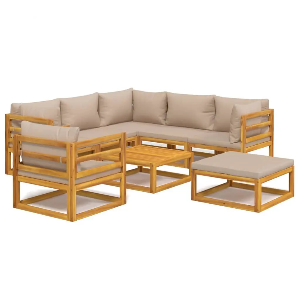 8 Piece Patio Lounge Set Taupe Cushions Solid Wood Outdoor Furniture